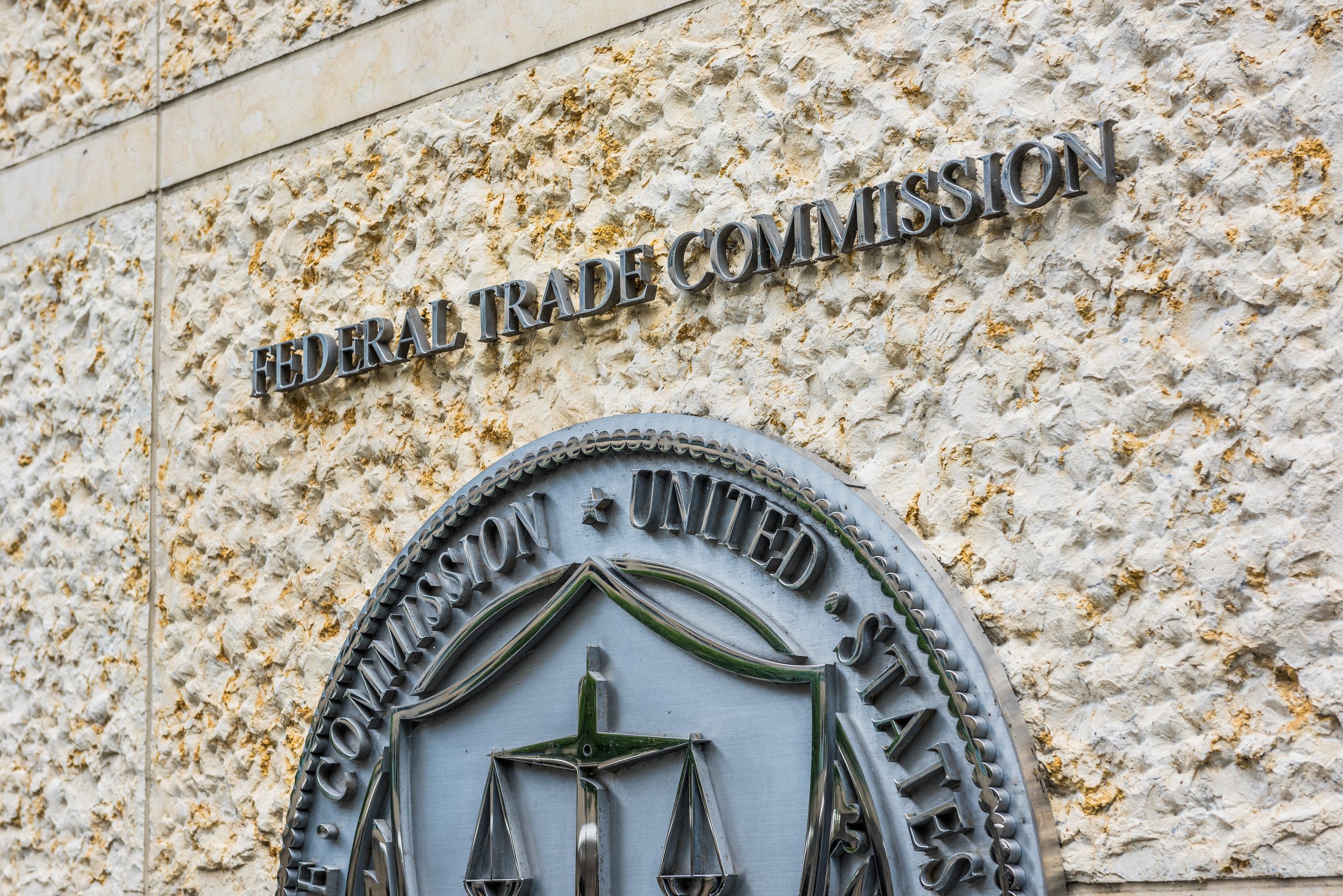 Washington DC, USA – July 3, 2017: Federal Trade Commission seal, sign and logo in downtown